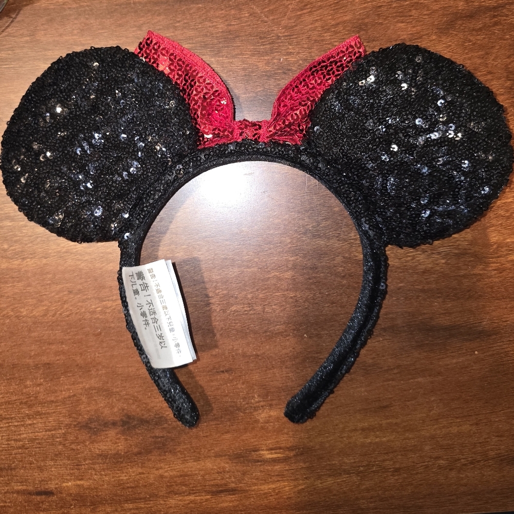Disney Parks Minnie Mouse Sequin Ears Headband Black with Red Bow - Picture 3 of 3